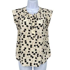 J.Crew 100% Silk Cream Black Cherry Print Sleeveless Top Size 00